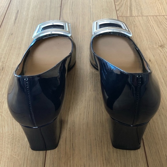 Women’s Scarlet Dark Blue Square toe Leather High Heel Pumps Shoes size 38.5 - Picture 6 of 13